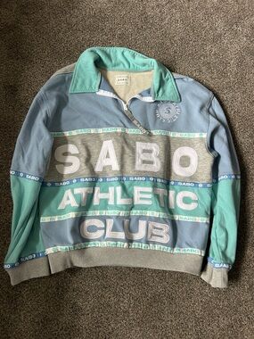 Sabo Skirt Colorblock Athletic Club Pullover - Teal, Light Blue, Gray, White
